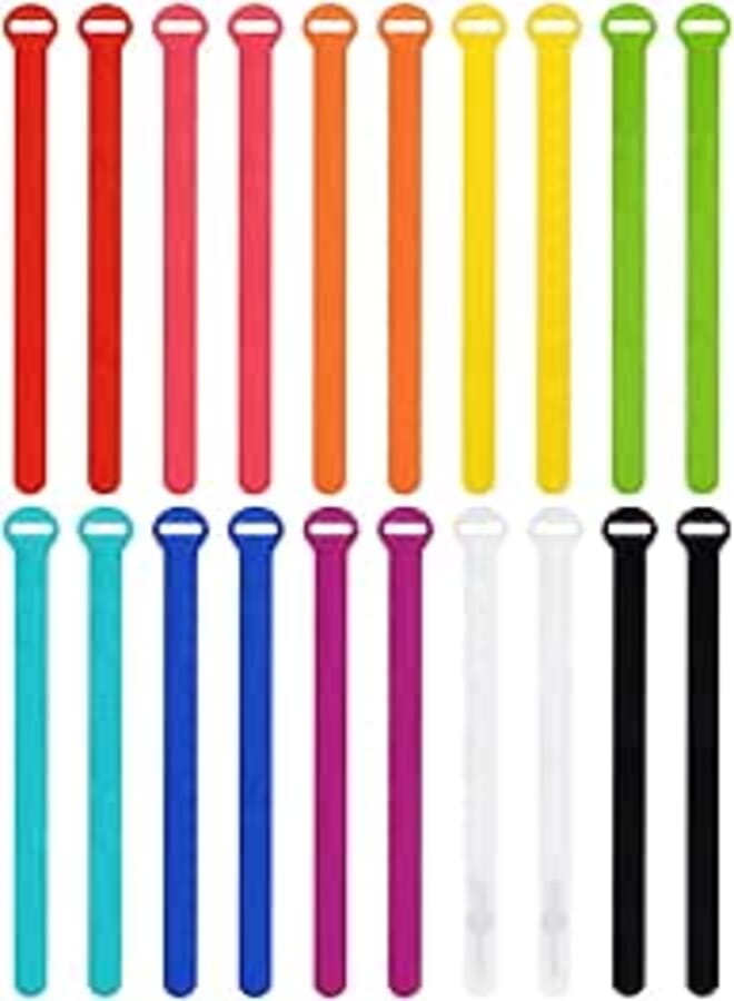 Self-Gripping Cable Ties by Wrap-It Storage, Multi-Color, 12 Inch Straps (20-pack) – Reusable Hook and Loop Cord Organizer Cable Ties for Cord Management and Desk or Office Organization